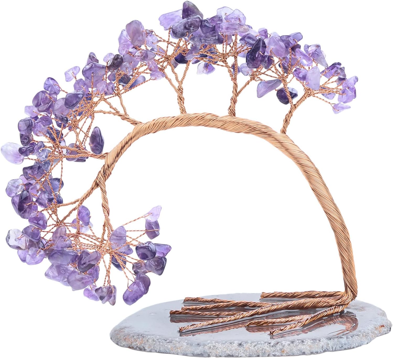 mookaitedecor Natural Amethyst Crystal Money Tree Agate Slice Base Feng Shui Bonsai Crystal Tree for Wealth Luck Desk Decor, 4.5-5.2 Inch High