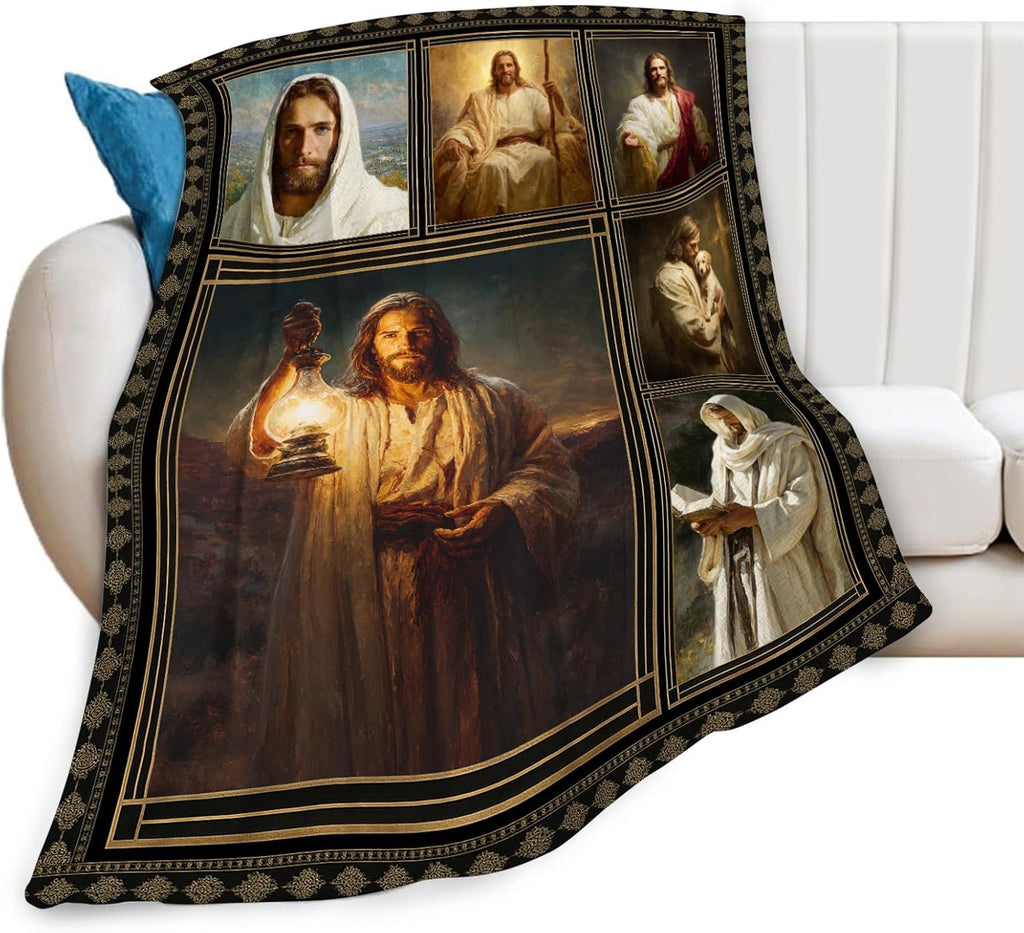 Christian Jesus Blanket Religious Catholic Jesus Throw Blankets Gifts for Girls Boys Kids Soft Cozy Fleece Plush for Couch Sofa Bed 60"x50"