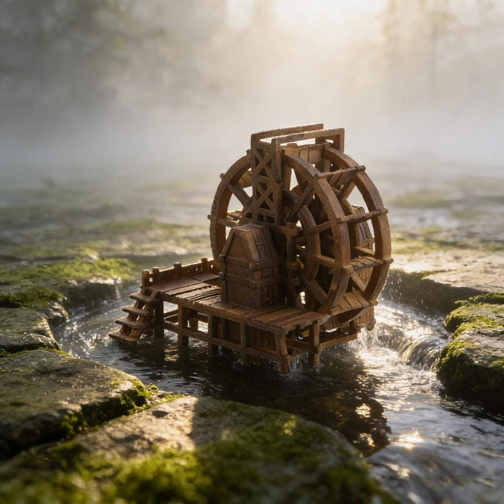 LOGOFUN Miniature Windmill Waterfall Ornament with Wheel Miniature Resin Aquarium Decoration for Fish Tank Aquarium Home Garden Decor - Brown 3cm