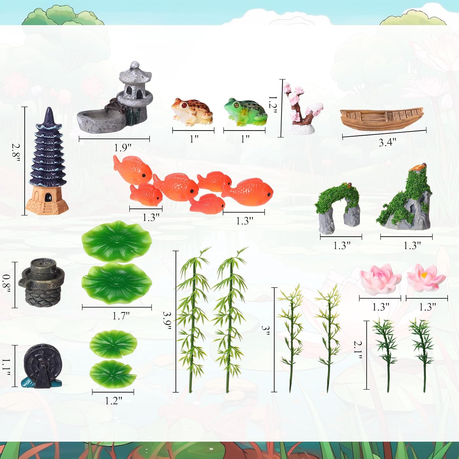 58 Pcs Miniature Garden Set, Fairy House Diorama Accessories Rockery Pavilion Bridge Mini Figurines Micro Landscape Ornaments Mixed Model Trees for DIY Garden Decor Succulent Dollhouse Craft