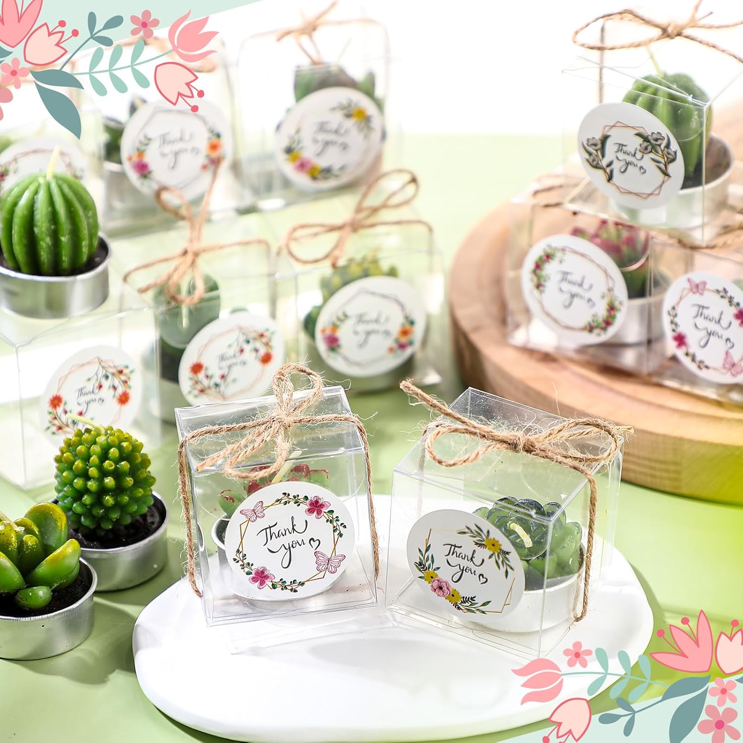 MTLEE 48 Sets Cactus Tealight Candles Delicate Succulent Cactus Candles Mini Candle Plant Party Favors Gifts for Christmas Baby Shower Fiesta Birthday Anniversary Celebration Wedding Party