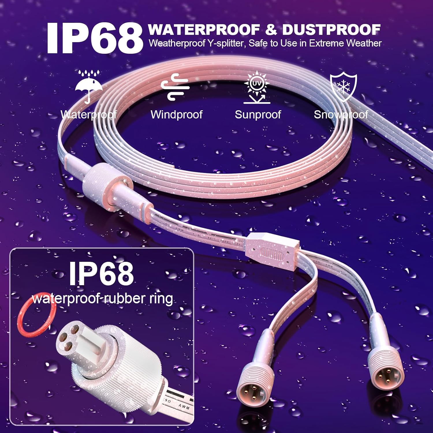 Permanent Outdoor Lights Y-Shaped Extension Cable,H705A H705B H705C H706A H706B H706C,3 Pin Power Cord, Compatible with Go-ee Permanent Outdoor Lights/Lights Pro (White Y Spliter Cord)