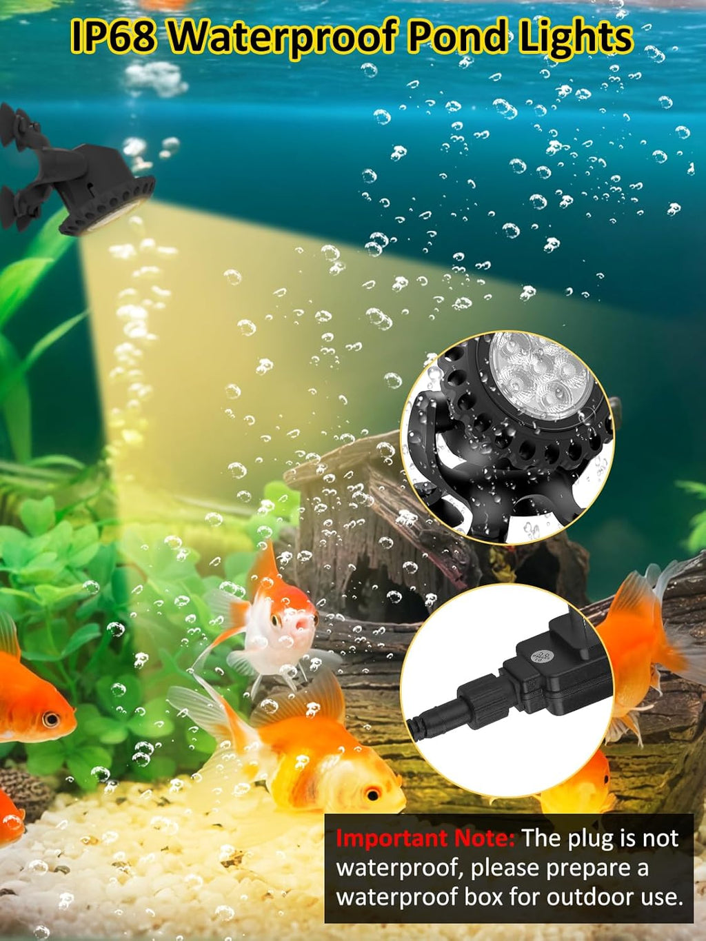 T-SUN Pond Lights LED Underwater Warm White IP68 Waterproof Submersible Fountain Lights Outdoor Spotlight for Fish Pond Garden Yard Aquarium Pool