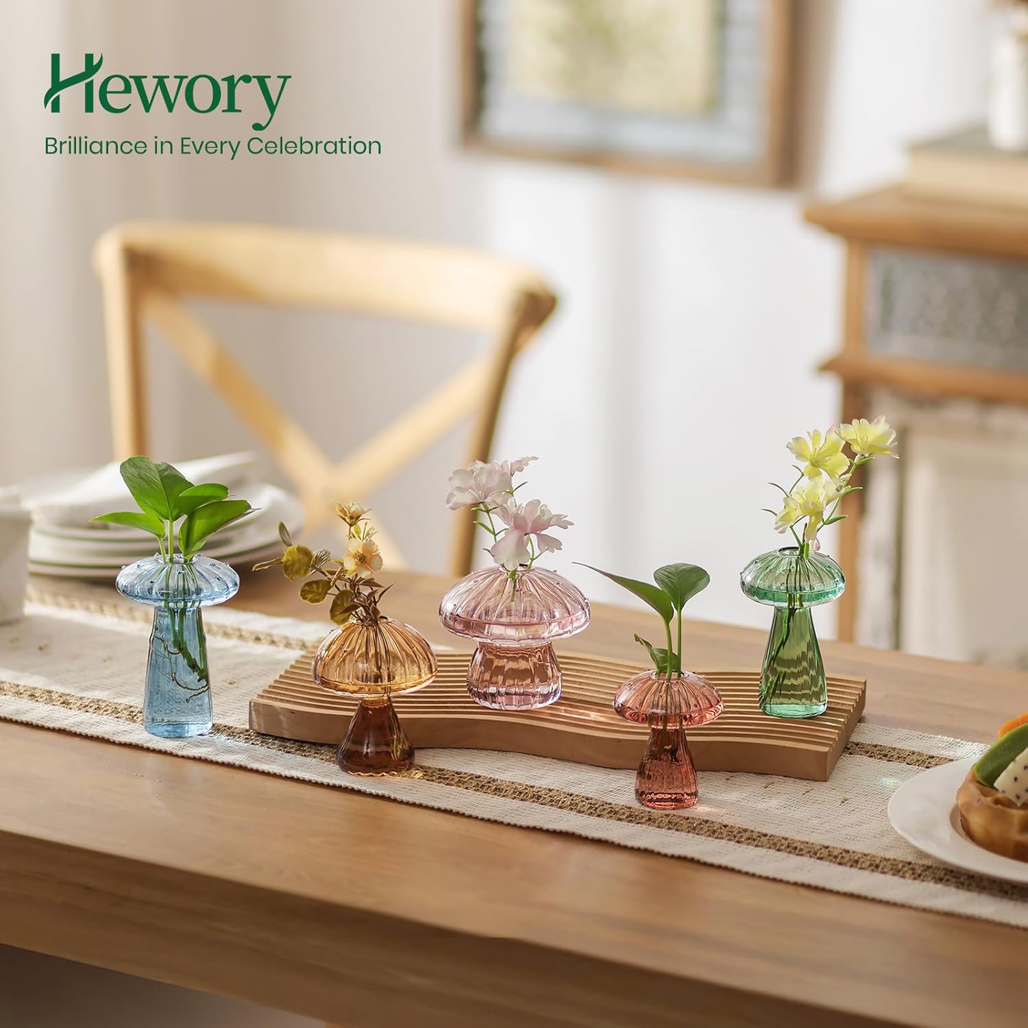 Hewory Glass Mushroom Propagation Stations: Set of 10 Unique Propagation Jars Glass Planter for Indoor Plants Home Decor - Colorful Mushroom Vase Christmas Birthday Gifts for Plant Lovers Women Girls