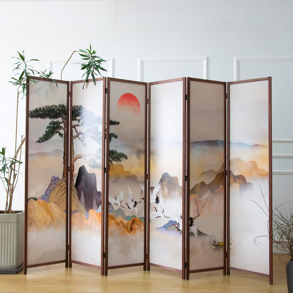 6 Panel Room Divider Screen,Double Faced Panel Divider Folding Screen Divider for Room Separation,Colorful Landscape,67" H x 94.5" W