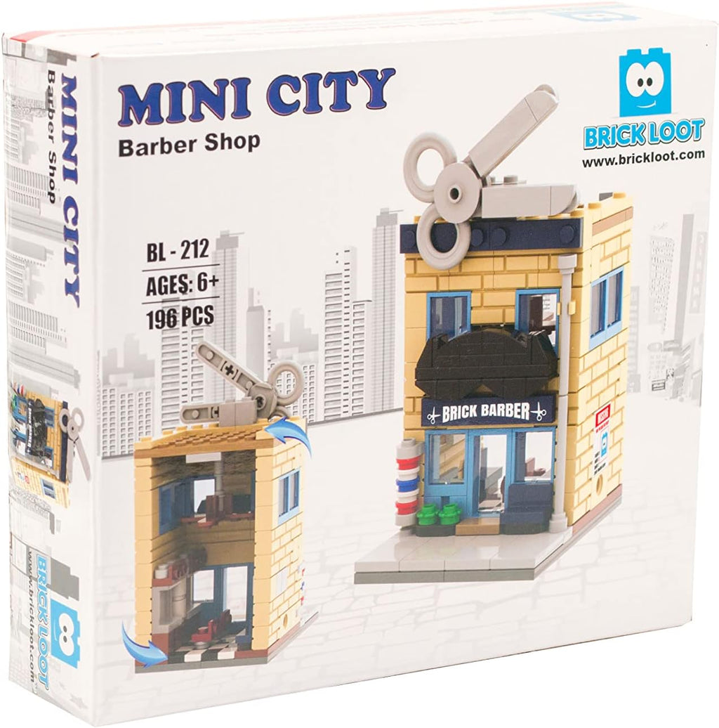Brick Loot Mini City Barber Shop Building Set – 196-Piece Custom Brick Model Kit, Compatible with Major Brands – Toy Construction Set for Kids and Adults