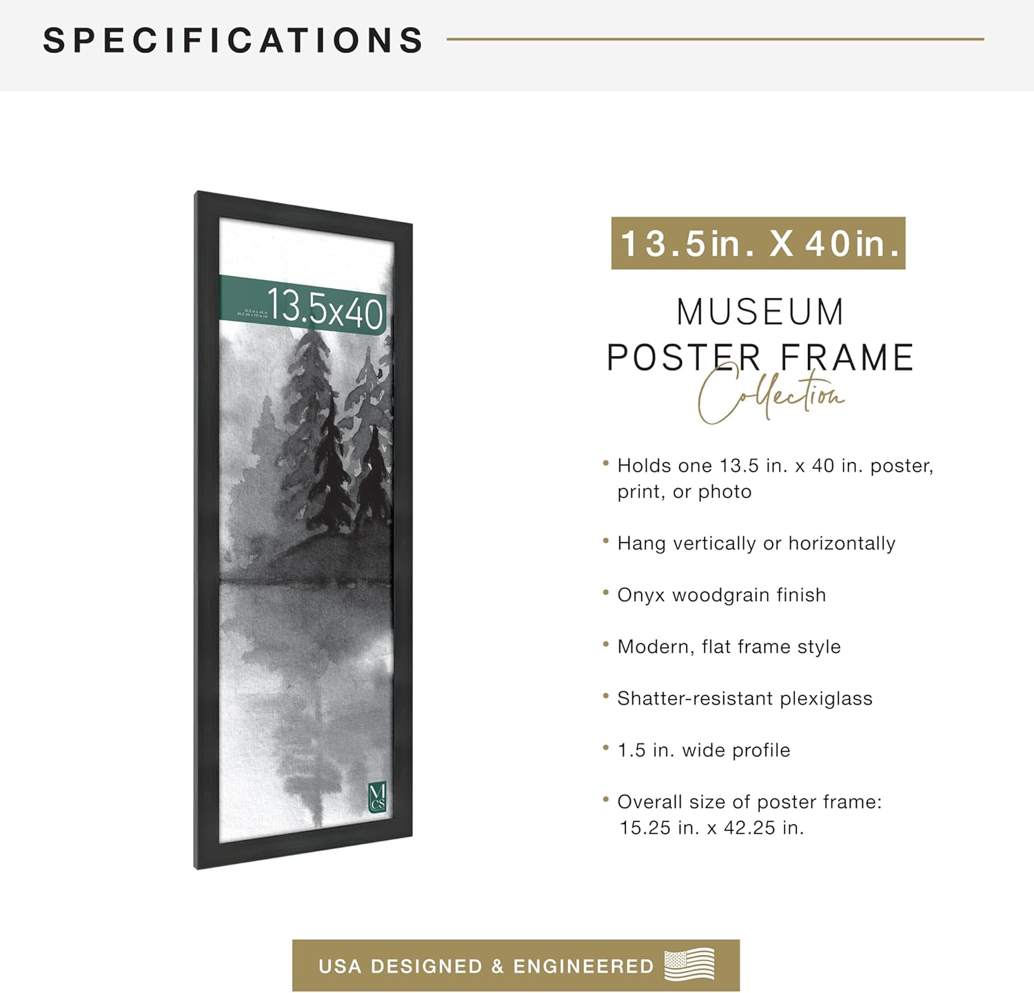 MCS Museum Poster Frame, Onyx, 13.5 x 40 in, Single