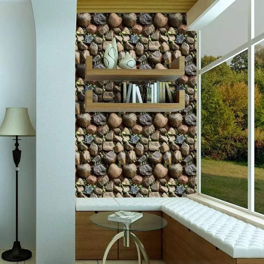 Yancorp 10ft Self-Adhesive Wallpaper Brown Stone Brick Wallpaper Fireplace Kitchen Backsplash Peel and Stick Wallpaper Stick on Wallcovering