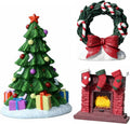 Aquarium Christmas Fireplace Decoration Package- Fish Tank Christmas Tree Statue Holiday Decoration for Aquarium Betta Fish 3 Pieces Christmas Tree + Christmas Fireplace+Wreath