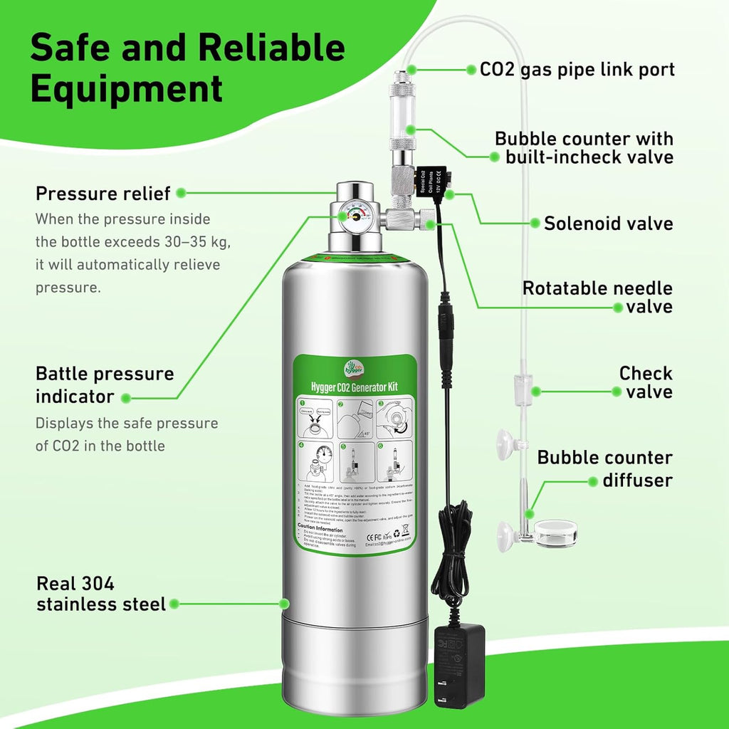Pro 5L Aquarium CO2 Generator System, Complete Carbon Dioxide Reactor Kit with Regulator and Needle Valve for Aquarium Plants Tanks