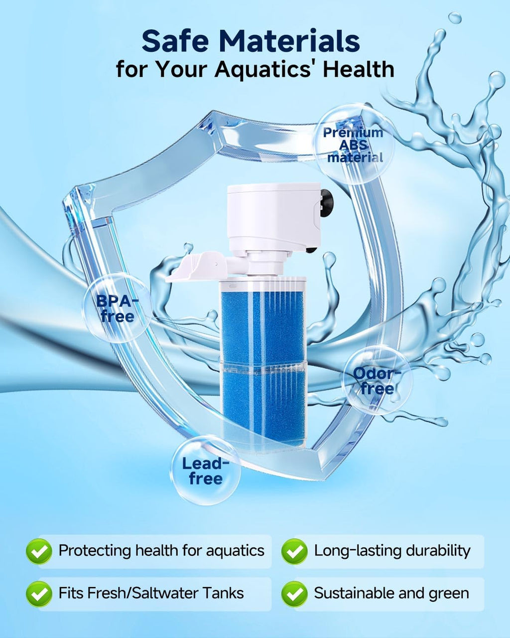 4-in-1 Aquarium Power Filter - Mutil Stage Filtration, Adjustable Oxygenation/Wavemaker, Whisper-Quiet Submersible Fish Tank Filter & Water Circulation System for 20-100 Gal Fresh/Salt Tank