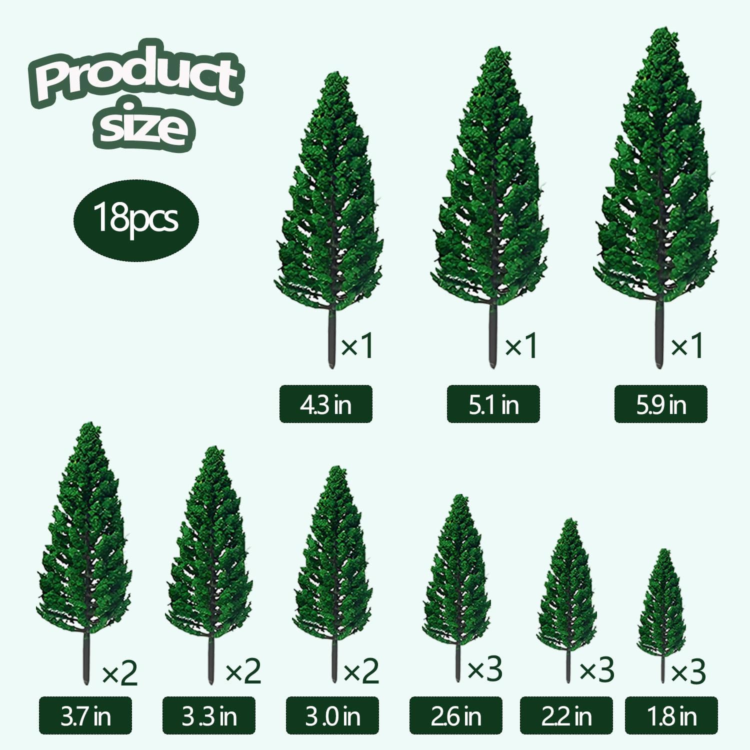 18pcs Mini Model Miniature Fake Trees Scenery Architecture Trees for DIY Crafts Building Model Scenery Landscape Green 1.8-6 inch