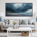 Large Wall Art Beach Canvas Decor Ocean Painting Navy Blue Picture Artwork Modern Seascape Storm Forest Decoration Framed for Living Room Bedroom Home Office Decor Size 24x48 Inches