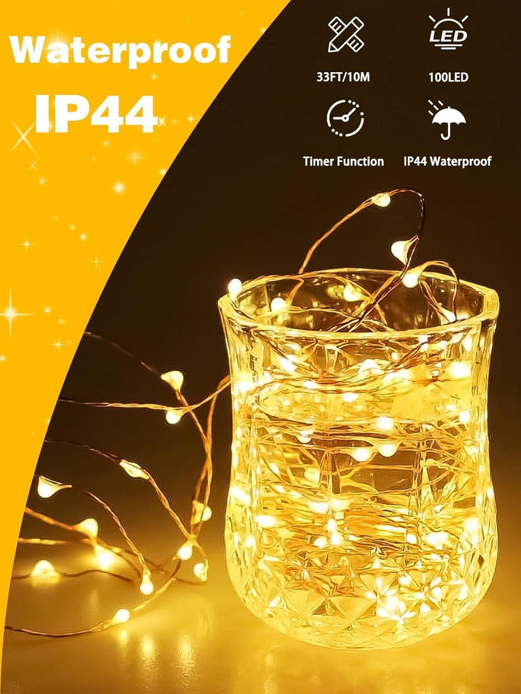 6 Pack 100LED Christmas Battery Operated Fairy Lights with Remote, 8 Modes String Light with Timer, Dimmable, Memory Function, Waterproof Twinkle Lights for Outdoor Indoor Christmas Decor(Warm White)