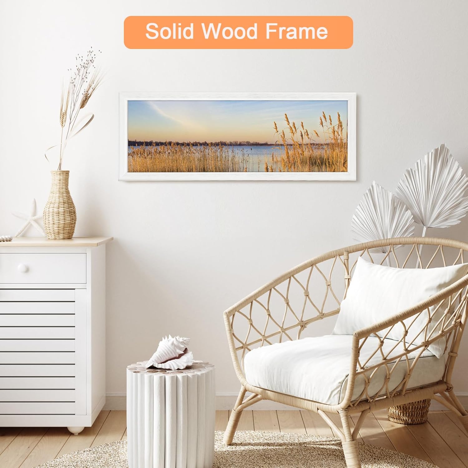 13x39 Wood Frame White, Modern Natural Woodgrain 39x13in Picture Frame, Rustic Wooden 13 x 39 inch Gallery Wall Photo Poster Frame with HD Plexiglass, Horizontal Vertical Wall Mounting Display 1pcs