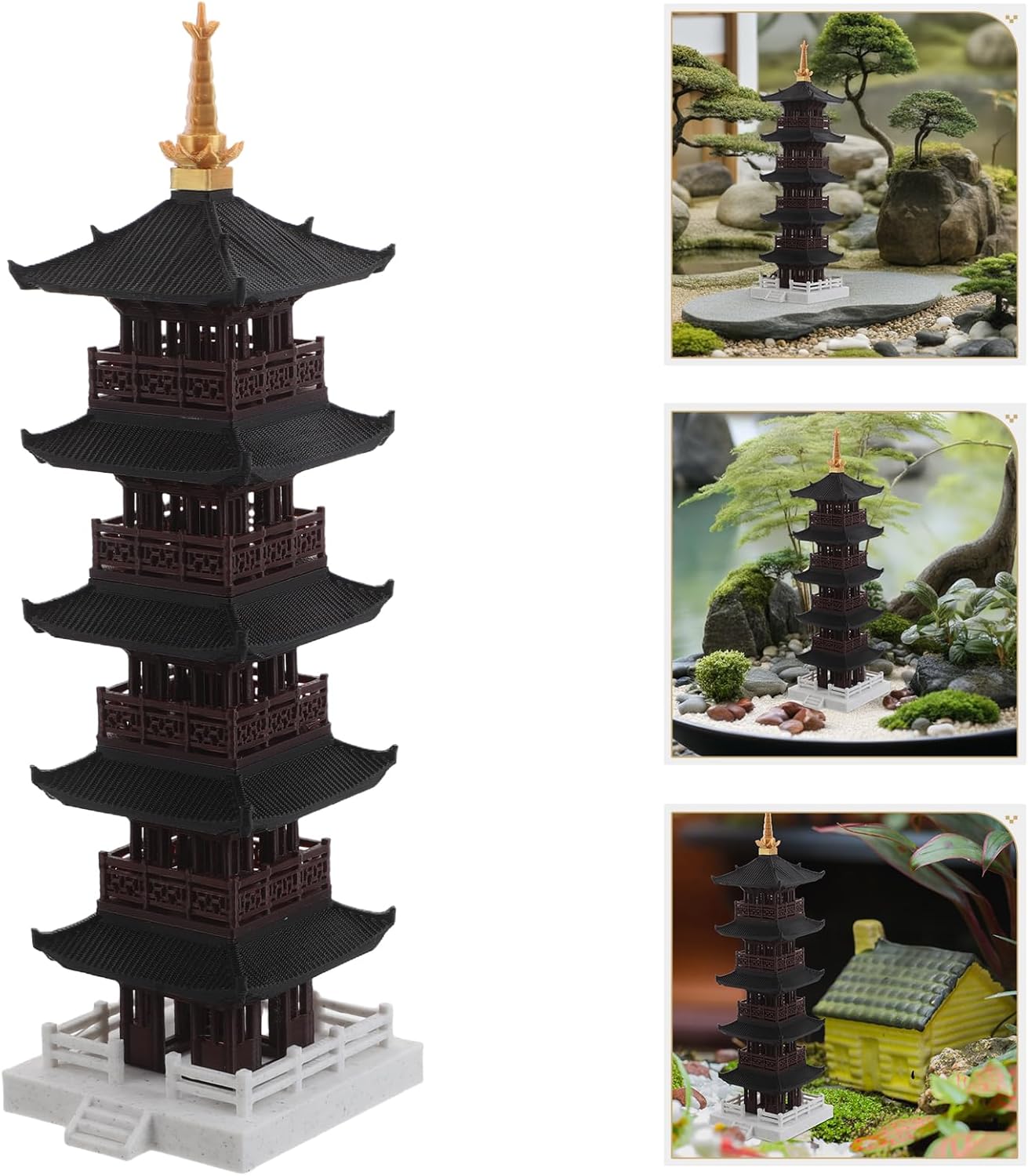 LUOZZY Miniature Chinese Pagoda Tower 5-Tier Sculpture for Aquarium Bonsai Terrarium Landscaping Asian Home Garden Ornament 5.5x4.5x11.5CM