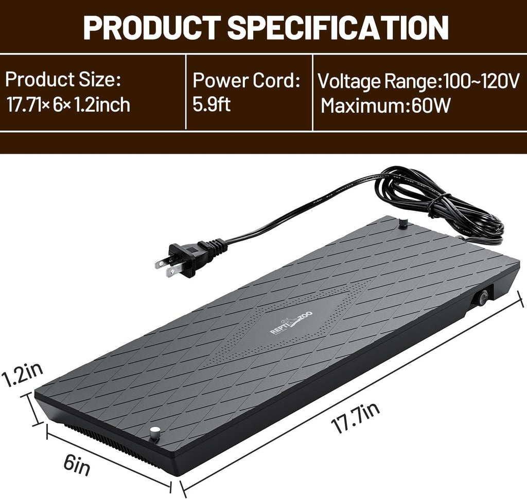 REPTI ZOO Reptile Heat Panel Adjustable Temperature Reptile Heating Plate, Mountable Under Lid, for Hermit Crabs/Leopard Geckos/Turtles/Snakes/Lizards