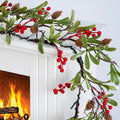6.5FT Christmas Garland with Star Lights,Prelit Christmas Decorations,Lighted Garland with Battery Operated,Denser Realistic Olive Leaves Greenery Home Decor for Mantle Fireplace Table Indoor Outdoor