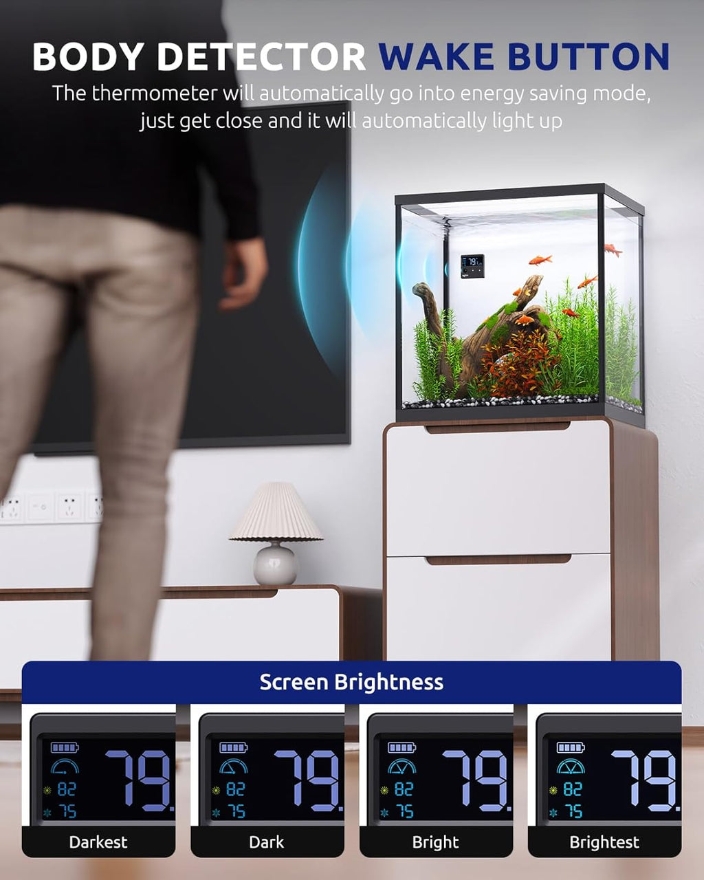 Aquarium Thermometer Digital with Motion Sensor for Glass Tank, Aquariums Temperature Gauge with Alarm, Fishtank Thermometer Calibrated LCD Display, Accurate to ±1℉, Suitable for Aquatic, Betta
