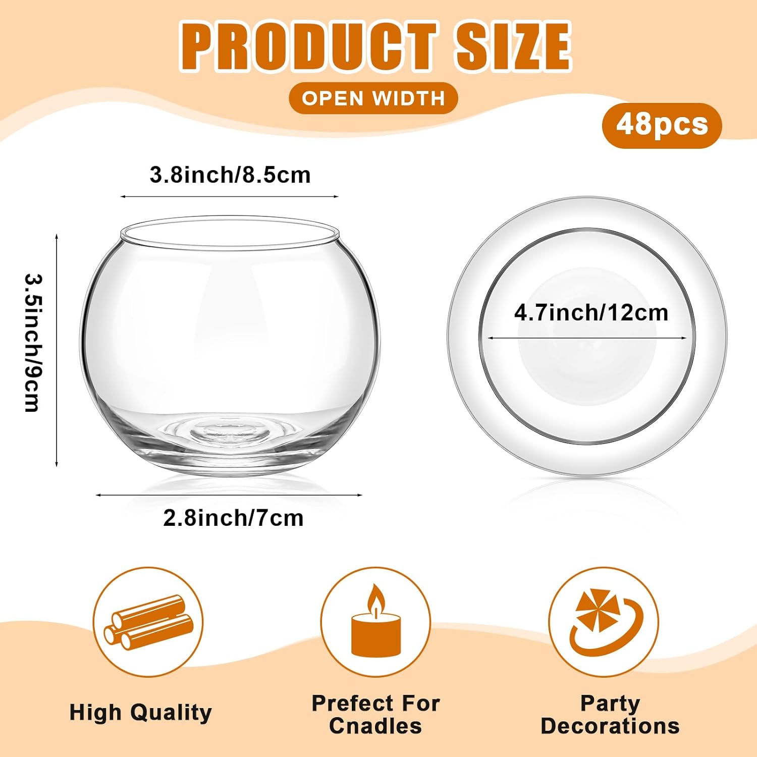 Zopeal 48 Pcs Fish Bowl Vase Glass Bubble Bowl Globe Glass Clear Bubble Vase Round Terrarium Goldfish Flower Centerpiece for Wedding Event Arrangement Office Home (3.5" h X 4.7" w)