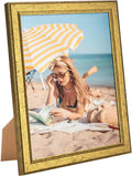 Wood 10x12 Frame Gold, Ornate Natural Wooden 12x10in Picture Frames, Modern Golden 10 x 12inch Gallery Photo Pic Frame with HD Plexiglass, Horizontal Vertical Wall Mounting Tabletop Display 1Pcs