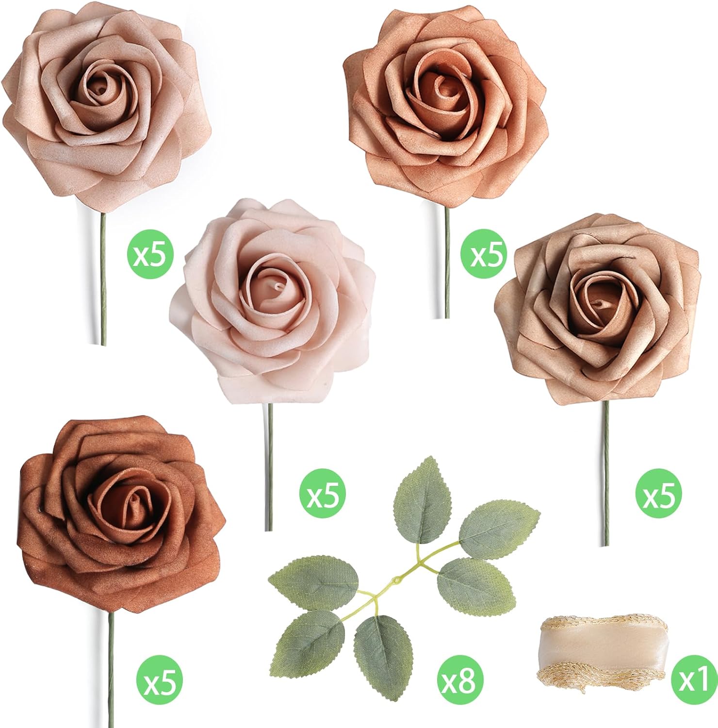 Artificial Flowers Real Looking Dusty Rose Colors Foam Fake Roses with Stems 25pcs for DIY Wedding Bridal Shower Centerpieces Tables Decorations Party