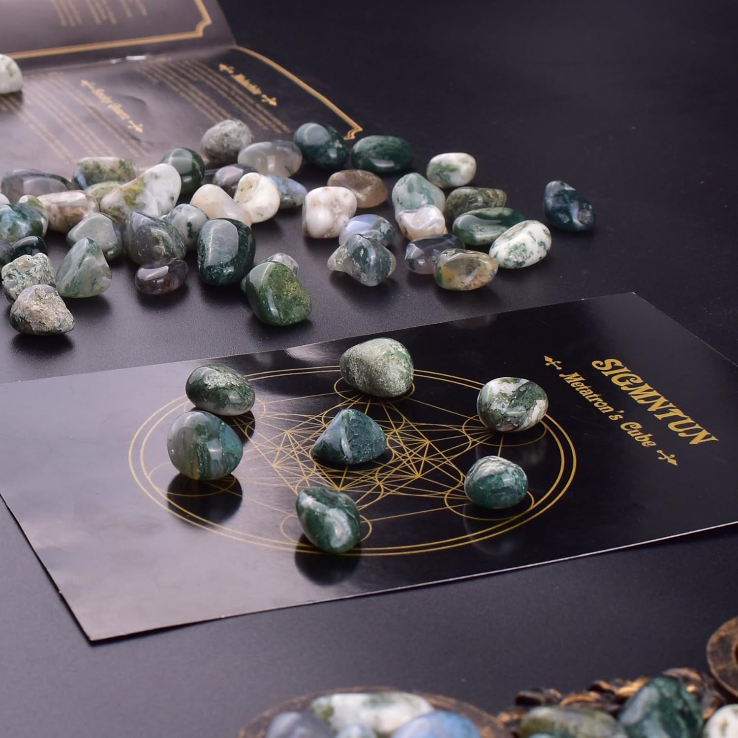 Polished Moss Agate Crystal Chips Set, 0.4", 128 Pcs - Handpicked Tumbled Stones and Crystals Bulk for Healing, Reiki, Meditation, Witchcraft and Home Decor
