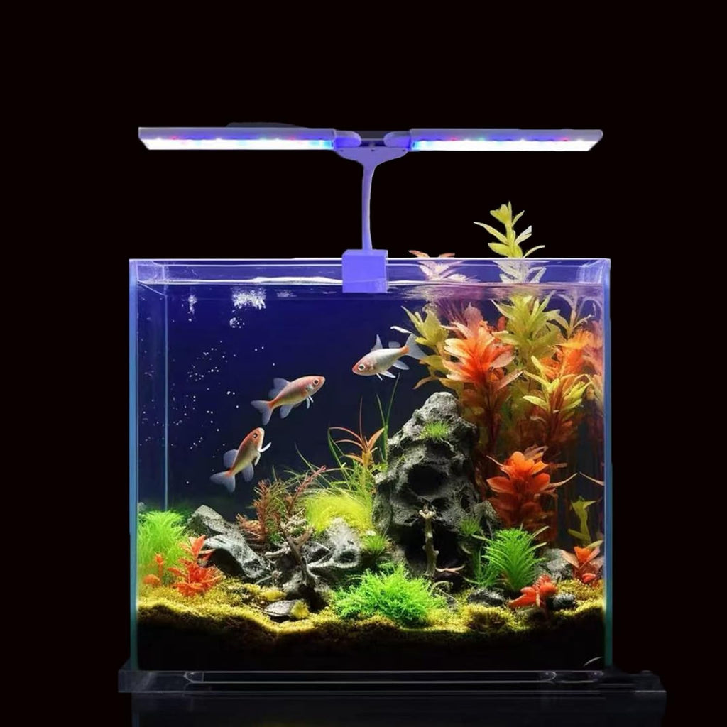 Aquarium Light Clip on Fish Tank Light Full Spectrum Plants Lights with Timer, 3 Colors Mode, 360° Adjustable 2 Light Bar, Led Aquarium Lamp Suitable for 10-30 Gal Fish Tank