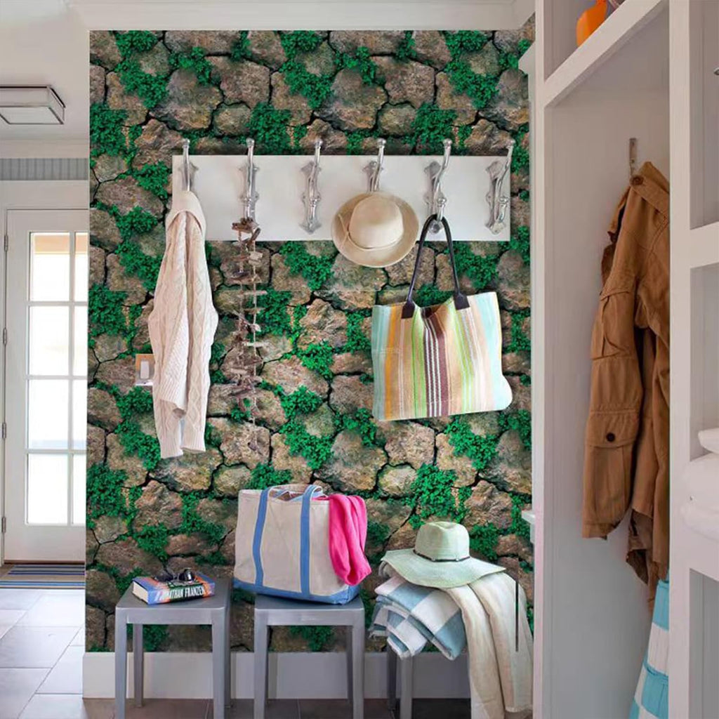 Yancorp 32.8ft Self-Adhesive Peel and Stick Wallpaper Stone Brick Green Wallpaper Contact Paper Fireplace Kitchen Backsplash (18"x394")
