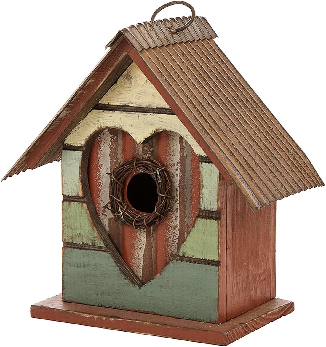 Glitzhome Bird House for Outdoor, 8.75" H Decorative Pet Cottage Distressed Heart Wooden Birdhouse for Outside,Graden Hanging Birdhouse for Bluebird Hummingbird Wren Finch Cardinals Cedar