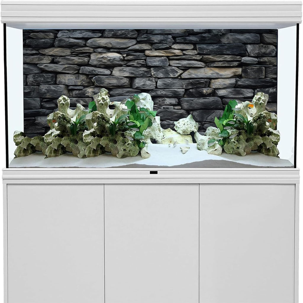 iTapnoom Stone Aquarium Background, Rock Wall Nature Landscape Fish Tank Backdrop Terrarium Decor, Polyester Fabric with 6 EVA Double-Sided Tapes 48x24 inches/120x60cm