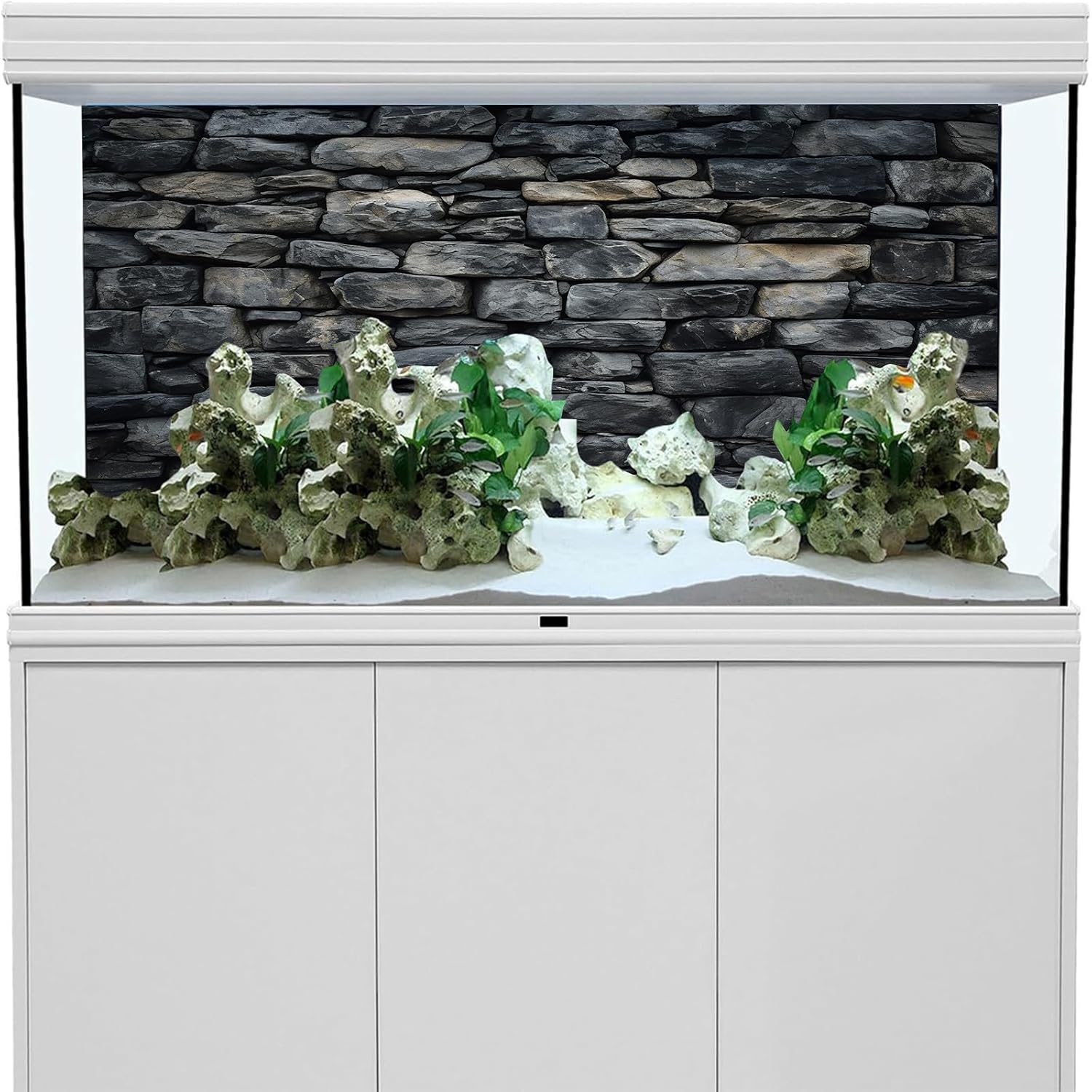 iTapnoom Stone Aquarium Background, Rock Wall Nature Landscape Fish Tank Backdrop Terrarium Decor, Polyester Fabric with 6 EVA Double-Sided Tapes 48x24 inches/120x60cm