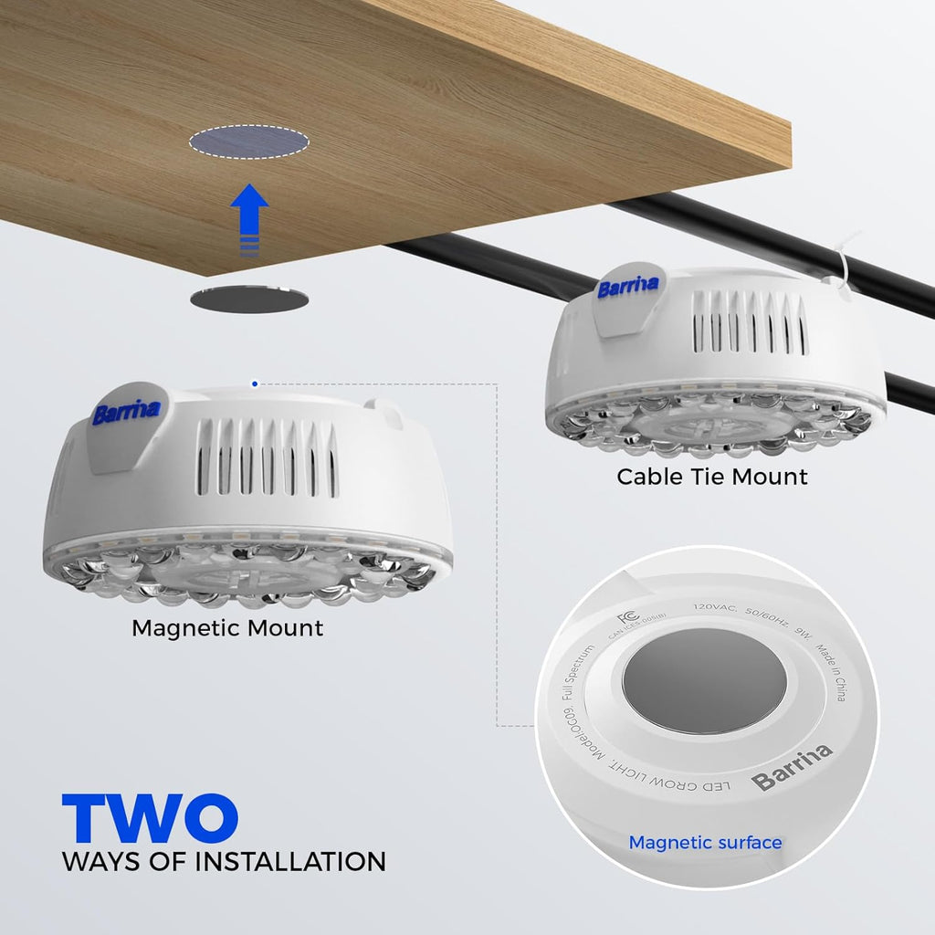 Barrina Orbgrow OG09 Puck LED Grow Light, 5000K 54W(6 x 9W, 810 Watt Equiv), Plant Lights for Indoor Plants Full Spectrum, Magnetic & Linkable, Small Grow lamp, Perfect for Plant Shelf, 6 Packs