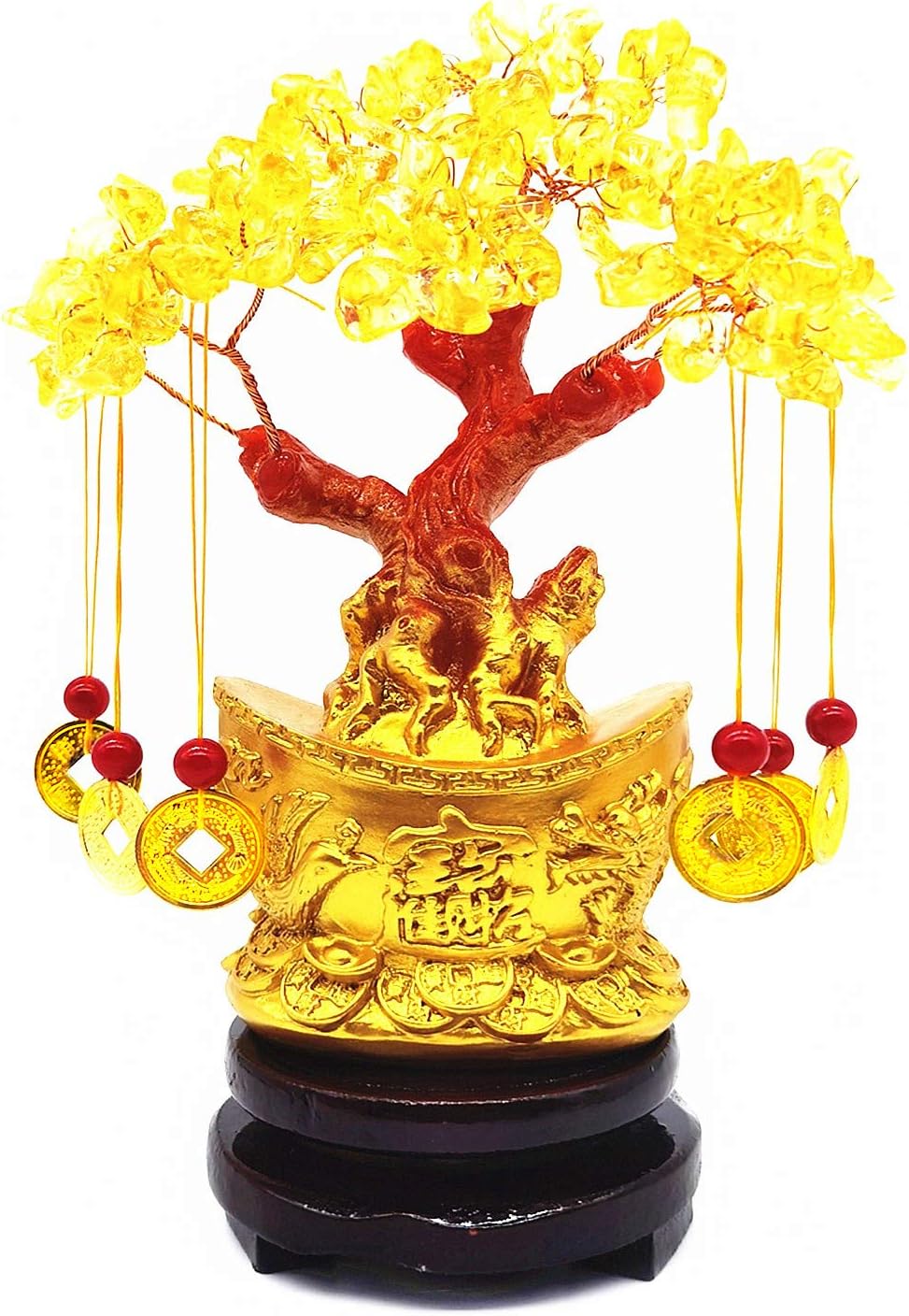 Feng Shui Citrine Quartz Crystal Money Tree Bonsai Style Decoration for Luck and Wealth (Yuan Bao)