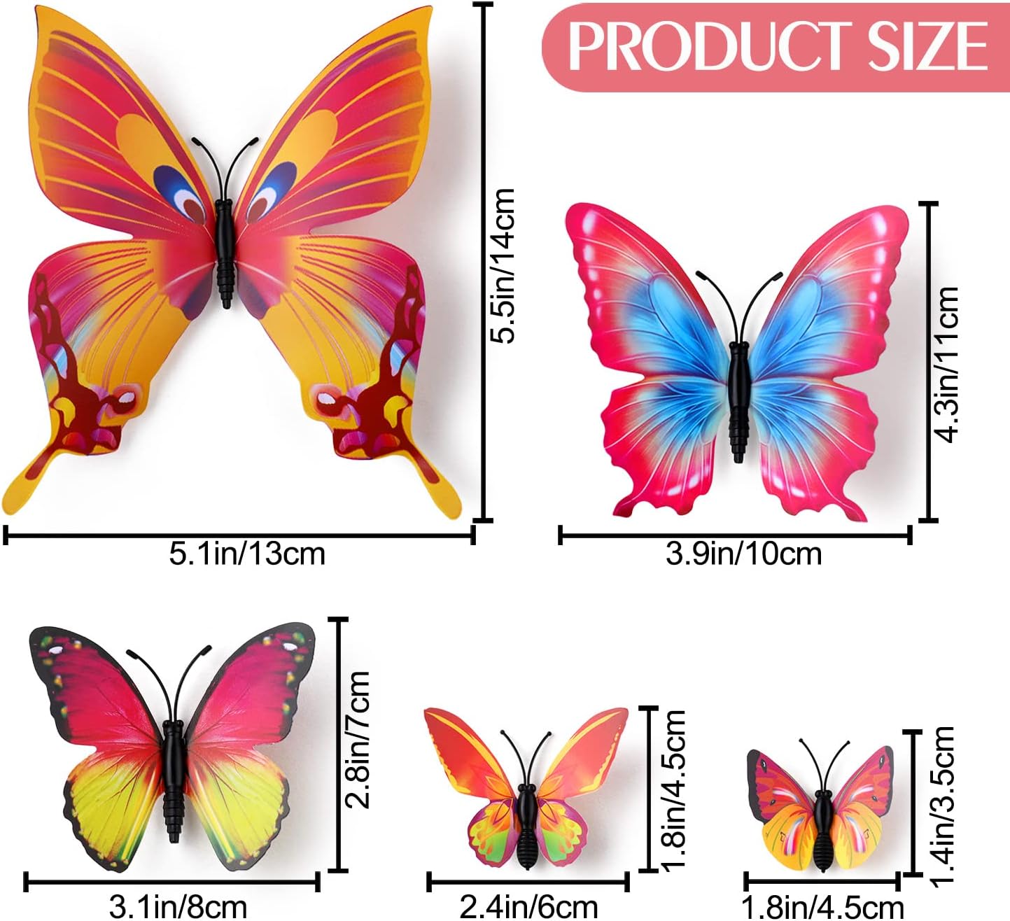 LiveGallery 72 PCS Multicolor Removable 3D DIY Beautiful Butterfly Wall Decals Colorful Butterflies Art Decor Wall Stickers Murals for Kids Baby Boy Girls Bedroom Classroom Offices (Multicolor)