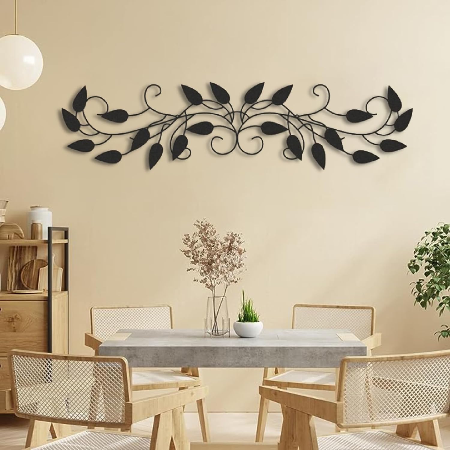 Cadeali Metal Tree Leaf Wall Decor, Vine Olive Branch Leaf Metal Wall Decor, Leafy Ivy Art, Leaves Art, Living Room, Bedroom Hanging, Gift Idea (Black, 24"x6"|62x16cm)