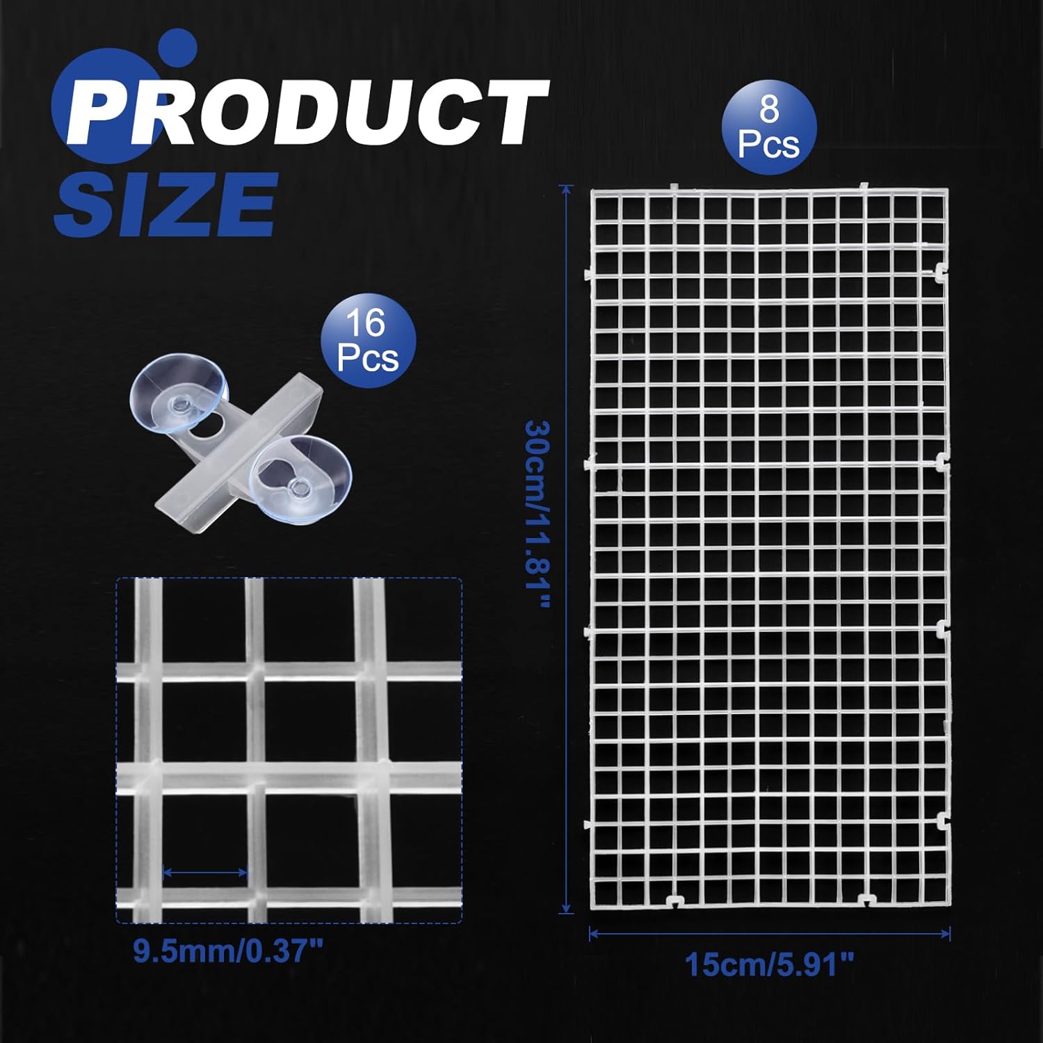 uxcell 8Pcs Aquarium Fish Tank Divider, 12x6 Inch Plastic Egg Crate Light Diffuser Grid Filter Bottom Partition Separator with Sucker Clips and Suction Cups for Aquarium, Clear