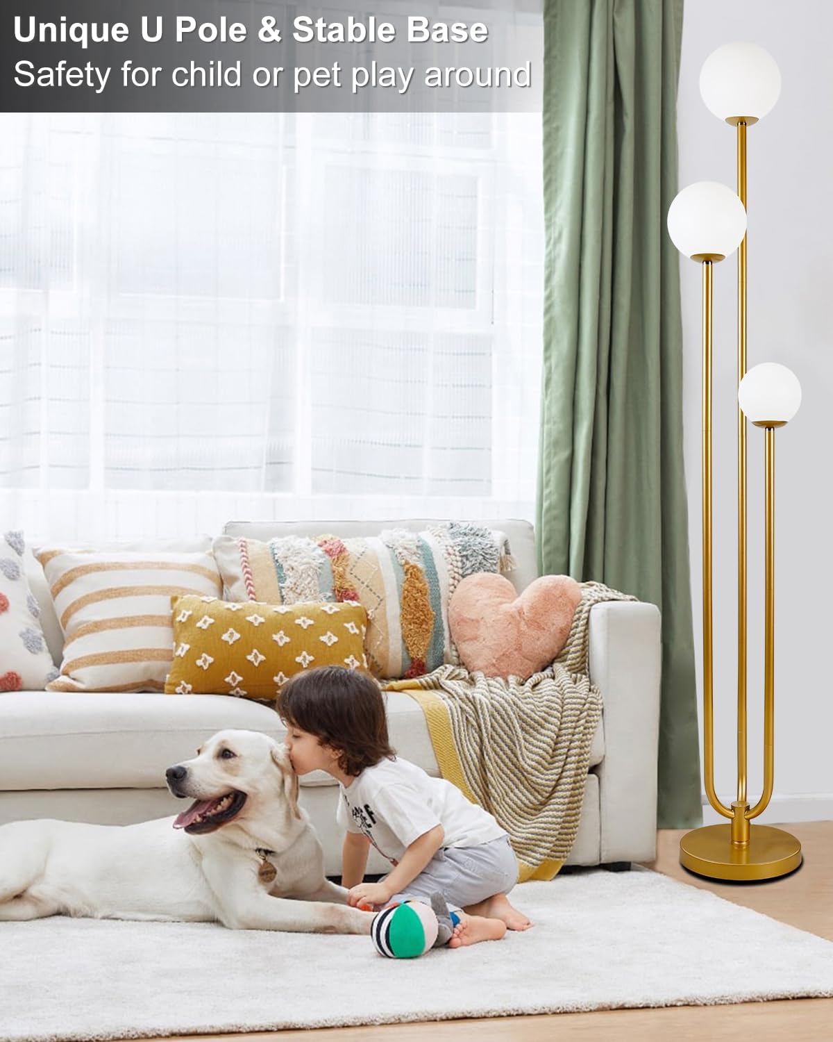Lightdot LED Floor Lamp Gold Globe Floor Lamps with Shelf Mid Century Modern Standing Lamp for Bedroom Living Room Home Office-Candle Holder Style Soft Eye-Caring