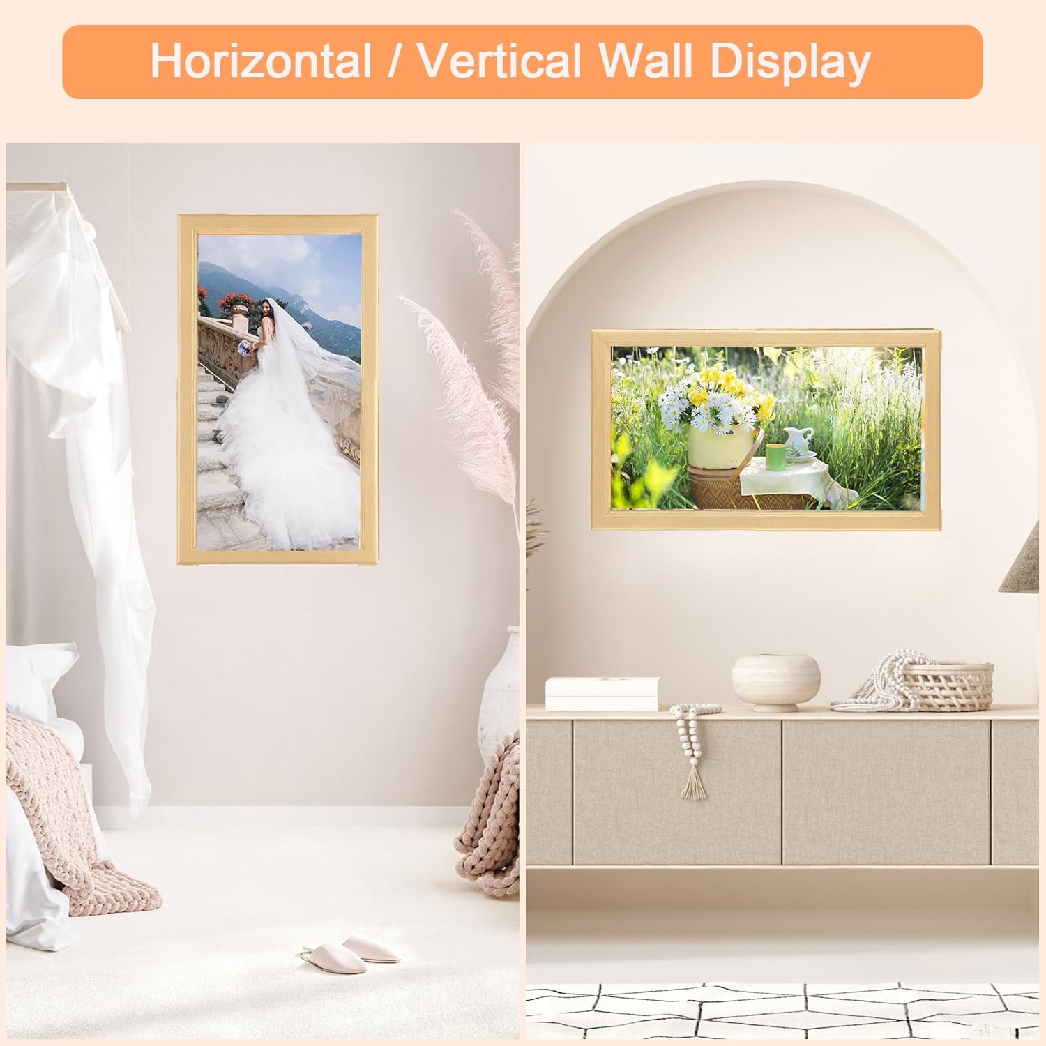 11x22 Wood Frame, Rustic Natural Wooden 22x11in Poster Picture Frame, Modern Beige Woodgrain 11 x 22inch Gallery Wall Photo Frame with HD Plexiglass, Horizontal Vertical Wall Mounting Display 1pcs