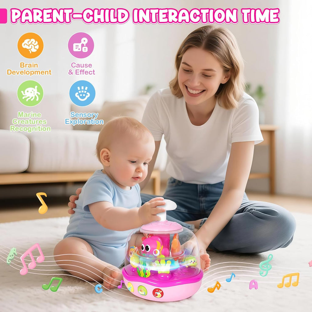Baby Toys 6-12 Months, Musical Aquarium Infant Toys for 7 8 9 10 11 Months, Early Learning Educational Toy with Sound, Press Glow Spin for Cause and Effect, Christmas Birthday Gifts for Girls