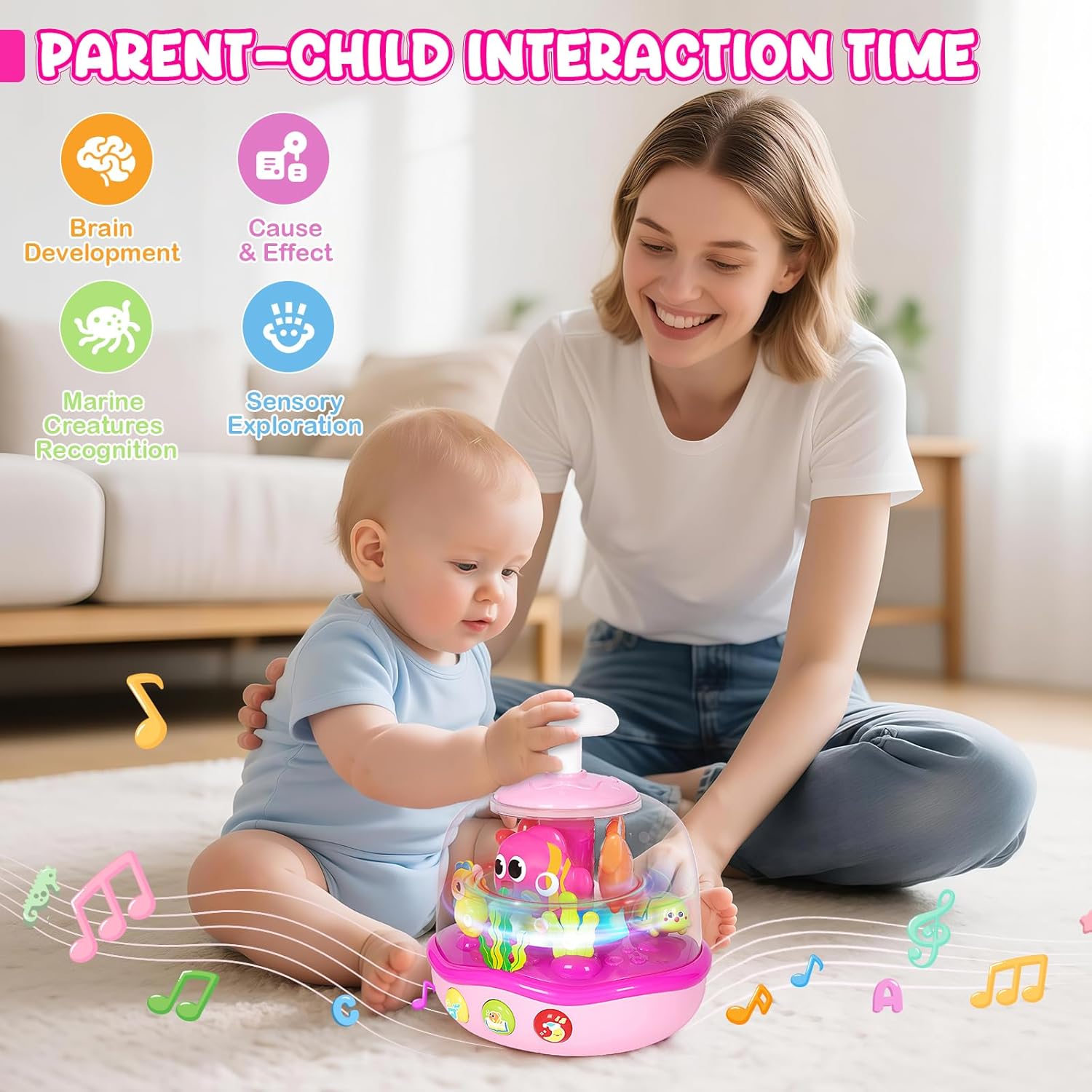 Baby Toys 6-12 Months, Musical Aquarium Infant Toys for 7 8 9 10 11 Months, Early Learning Educational Toy with Sound, Press Glow Spin for Cause and Effect, Christmas Birthday Gifts for Girls