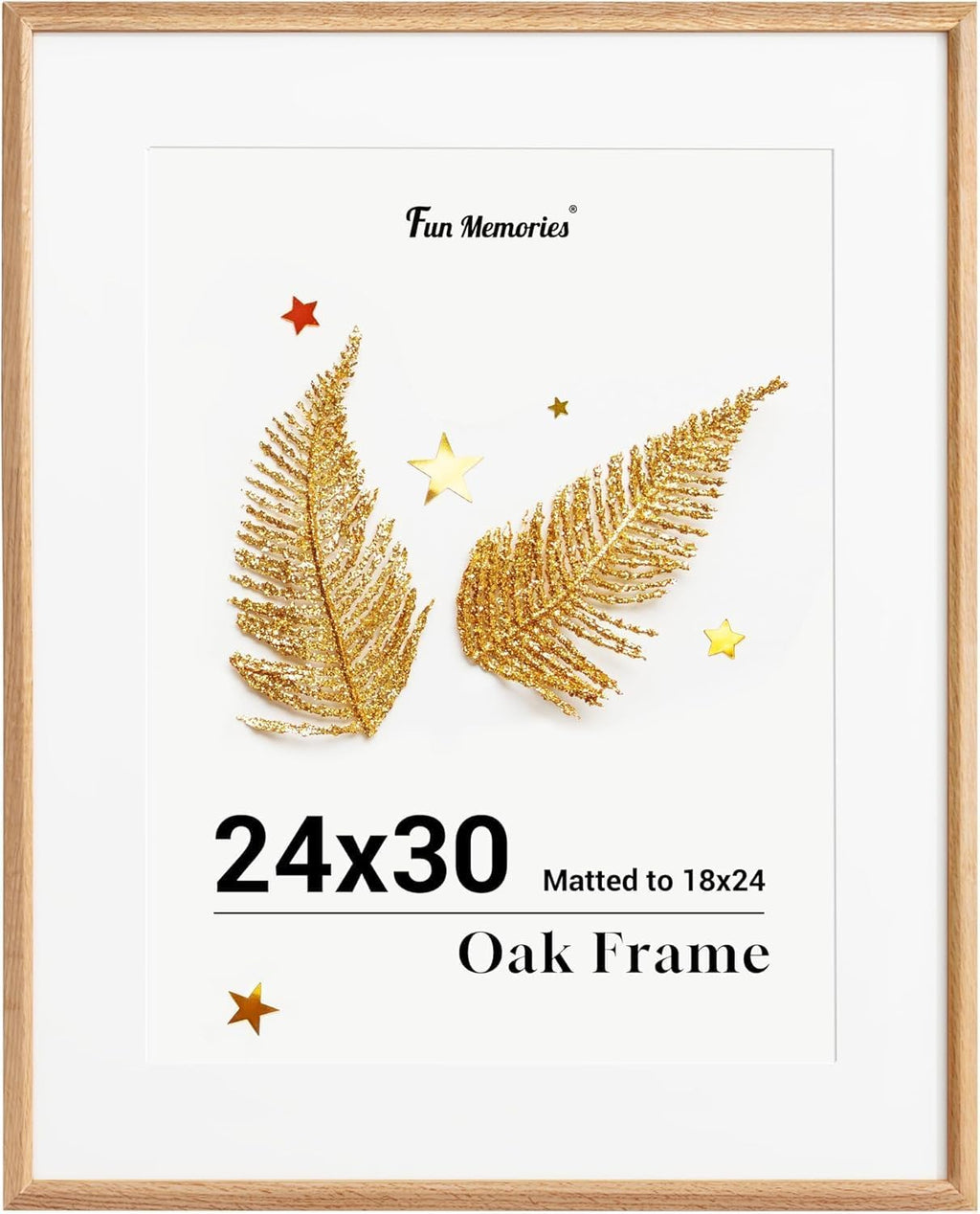 Fun Memories 24x30 Picture Frame, Solid Oak Wood Frame for Wall, 24x30 Matted frame for 18x24, Natural Oak Wood Frame for Home Decor, Set of 1