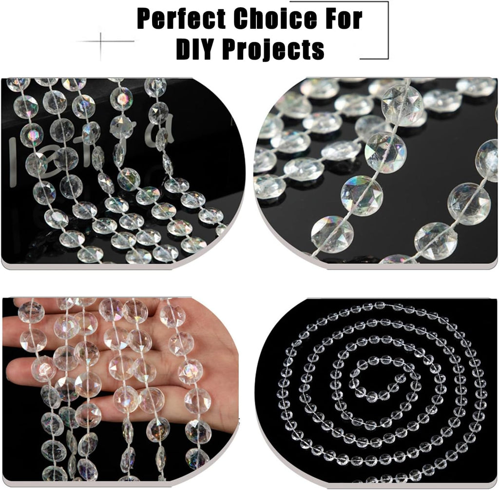 99ft Iridescent Bead Garland, Acrylic Crystal Strand Roll for Christmas Tree, Hanging Ornaments, Holiday Home Décor, DIY Crafts and Curtain Decorations