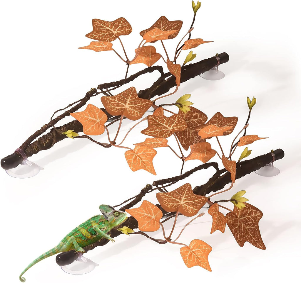 BNOSDM Reptile Climbing Branch Flexible Bend-A-Branch Jungle Vines Terrarium Plant Decoration with Suction Cup for Crested Gecko Chameleon Gecko Snake Tree Frog 2PCS, Yellow