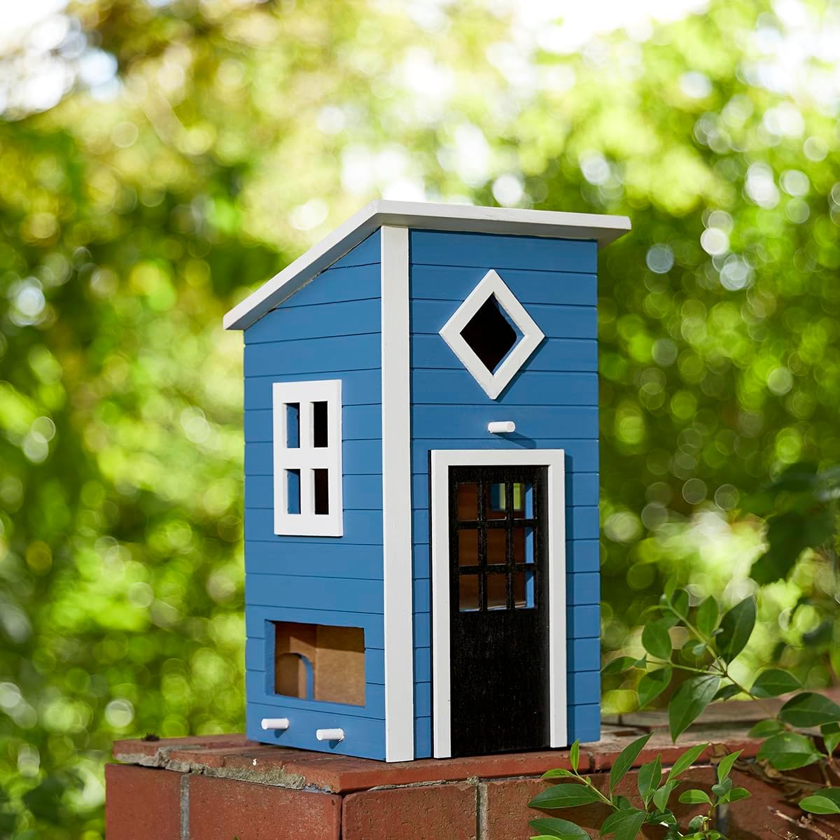 Glitzhome Large Bird Houses for Outside, Hanging Bird Houses for Outdoors, 14"H Modern Hand Painted Solid Wood Cottage Hummingbird House, Functional Decorative Birdhouse for Garden Patio Backyard,Bule