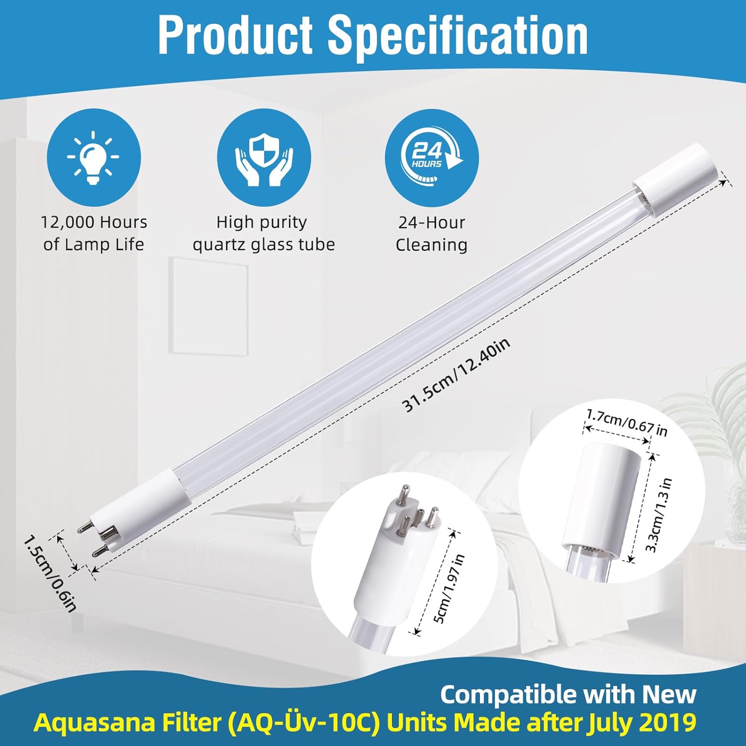 AQ-ÜV-L330C Replacement Üν Lamp for Aquasana Systems (After-July 2019) Compatible with (A0-Úv-10c) Üν Filter,OEM Quality Water Purification Bulb,1 Pack