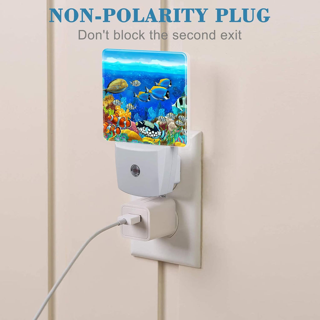 Colorful Seabed Coral Reef Night Light for Kids, LED Night Light Plug into Wall with Dusk to Dawn Sensor for Girls Boys Women Men Room Decor, Hallway, Kitchen, Bathroom, Nursery, Stairs