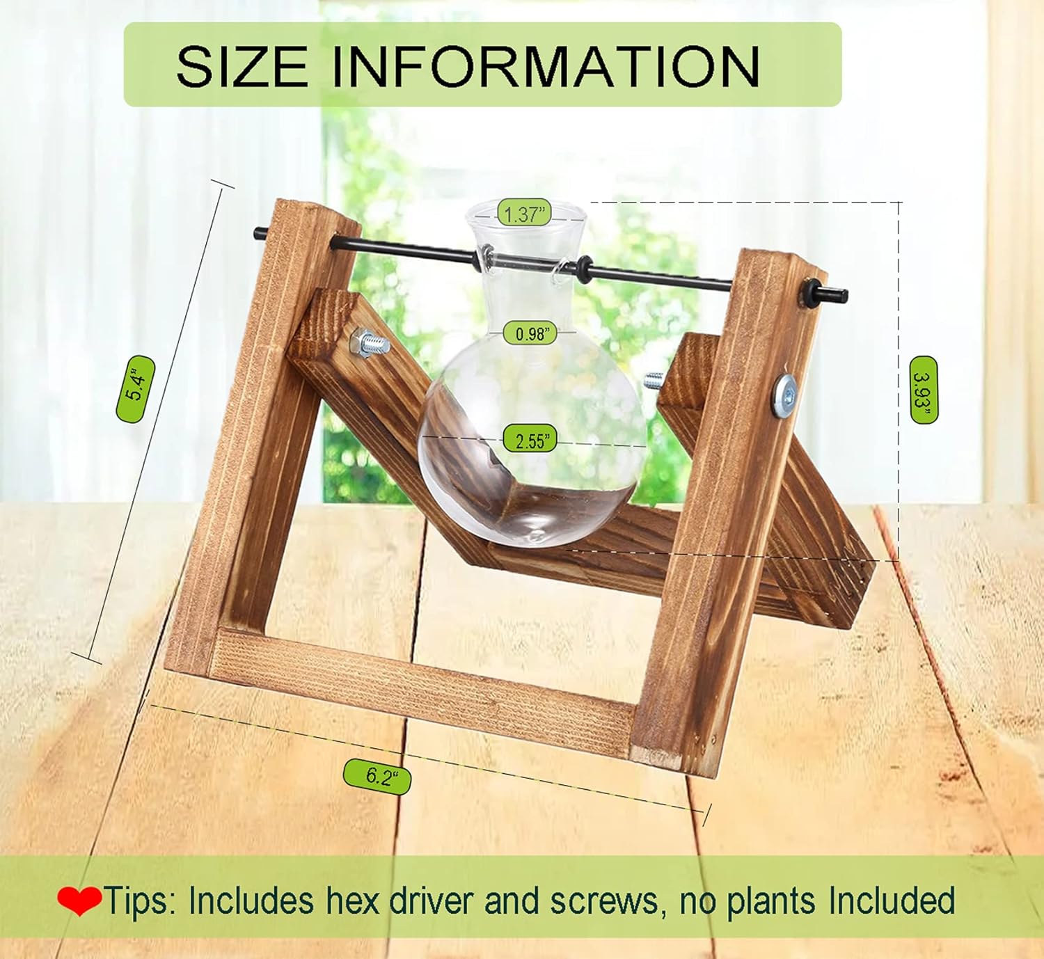 Kingbuy Plant Propagation Station Air Plant Terrarium Bulb Vase with Wooden Swivel Holder Desktop Glass Planter for Indoor Water Plants Home Office Tabletop Decor - 1 Bulb Vase