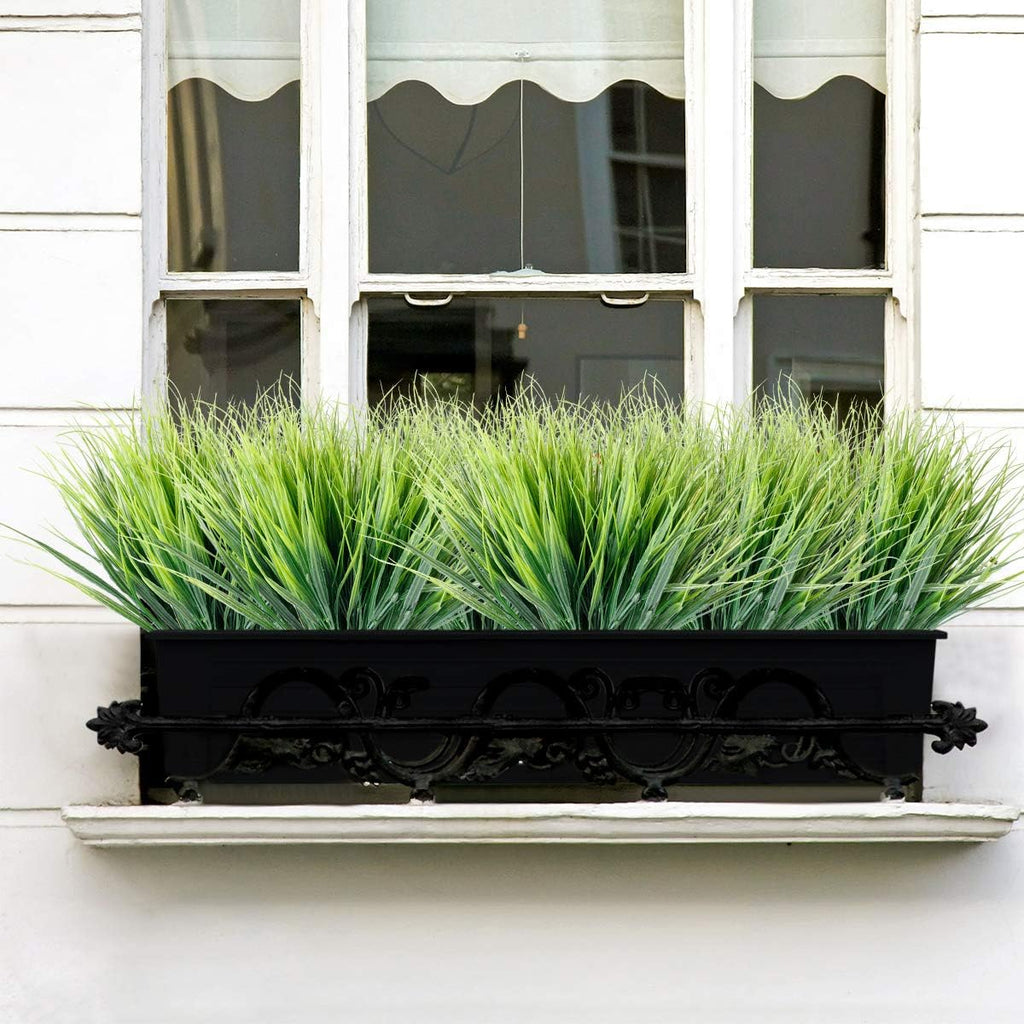 12 Bundles Artificial Grasses Outdoor UV Resistant Fake Grass No Fade Faux Plastic Plants Garden Window Box Decorating(Green Grass)