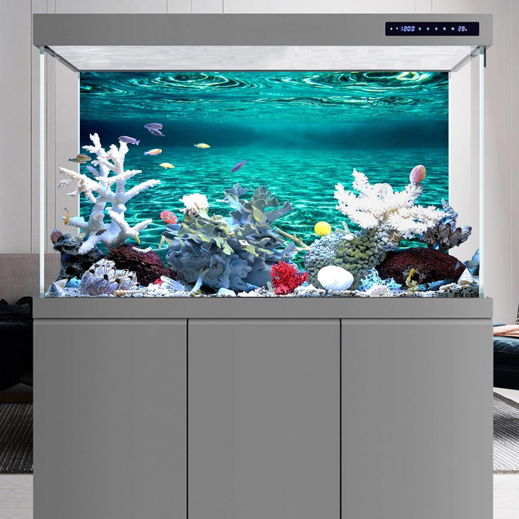 YongFoto Fish Tank Background 36x14 inch Turquoise Clear Water Ripple Lakebed Undersea Ocean Floor Underwater Seabed Reptile Habitat Terrarium Aquarium Polyester Backdrop